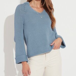 Chunky Knit Sweater V-Neck oversized style steel Blue The Reset